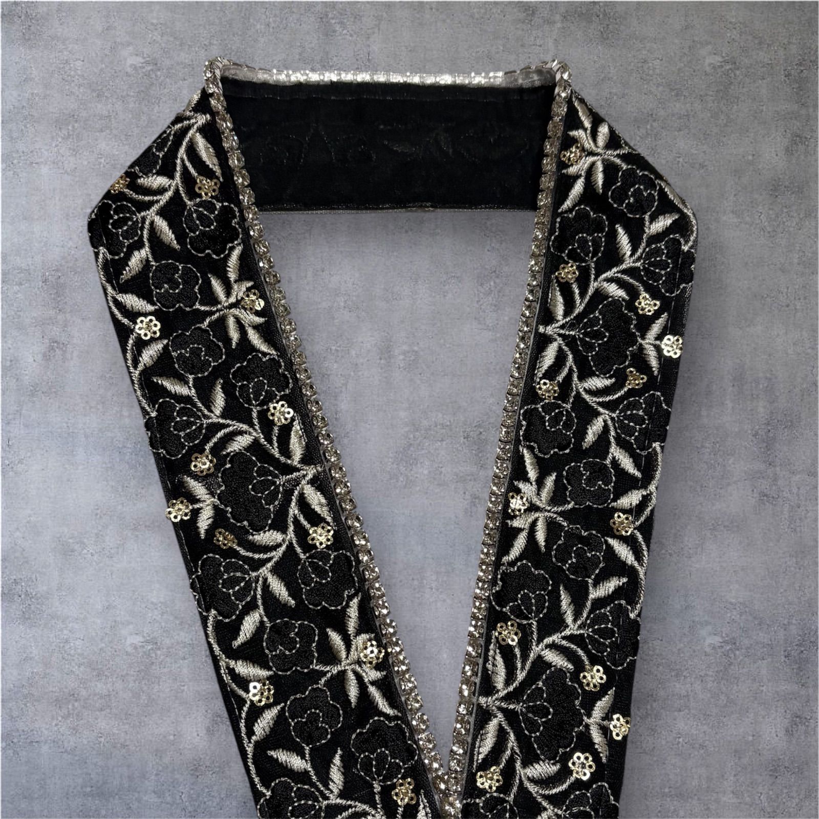 【新作】特大8mmラインストーン重ね襟　伊達襟　ハンドメイド　ブラック 振袖小物 重ね衿 【大粒ラインストーン】 重ね襟 sweetangel 黒