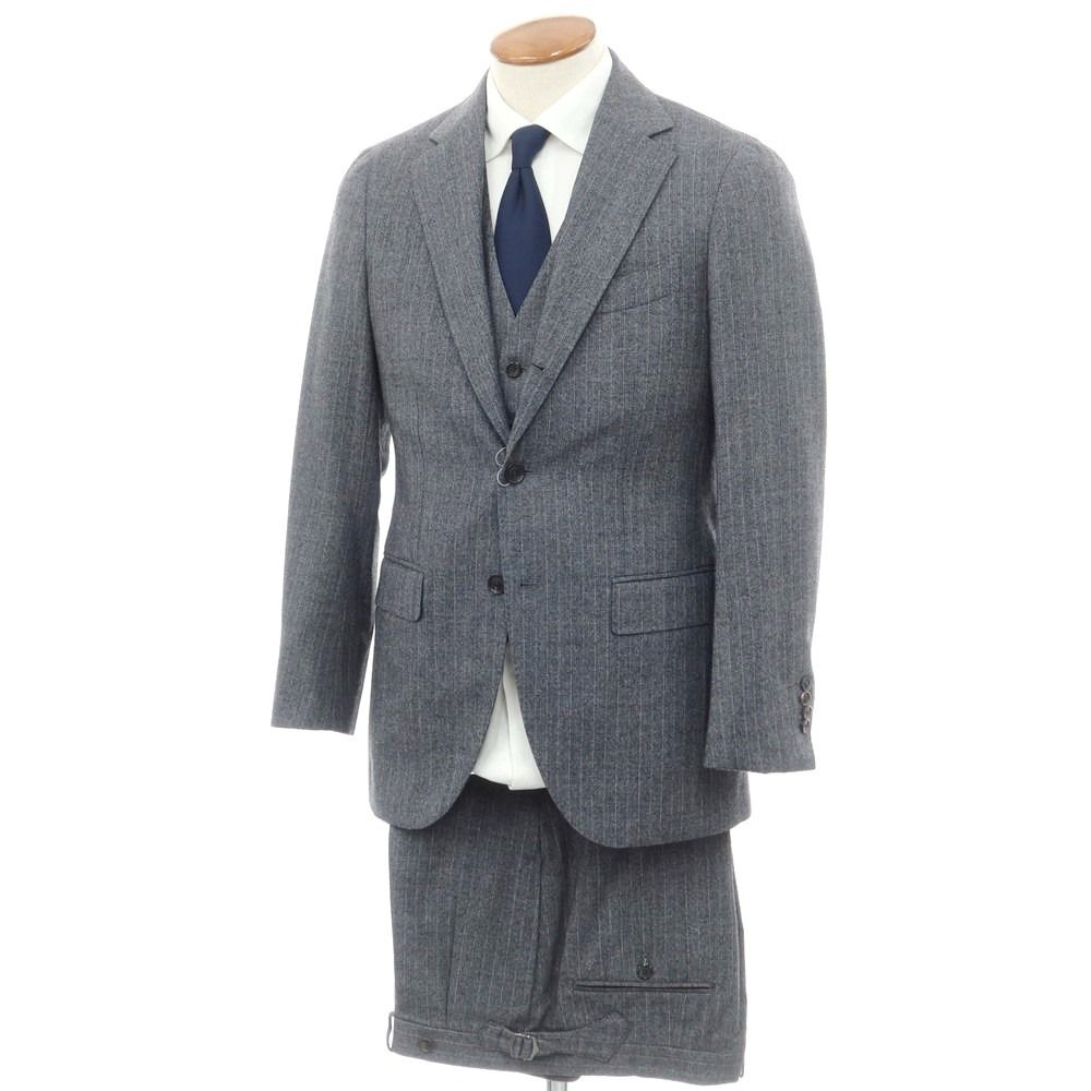 【中古】カスタムテーラー ビームス Custom Tailor BEAMS ウール スリーピース ストライプ 3つボタンスーツ グレー系xオレンジブラウン【サイズ表記なし（M位）】【メンズ】