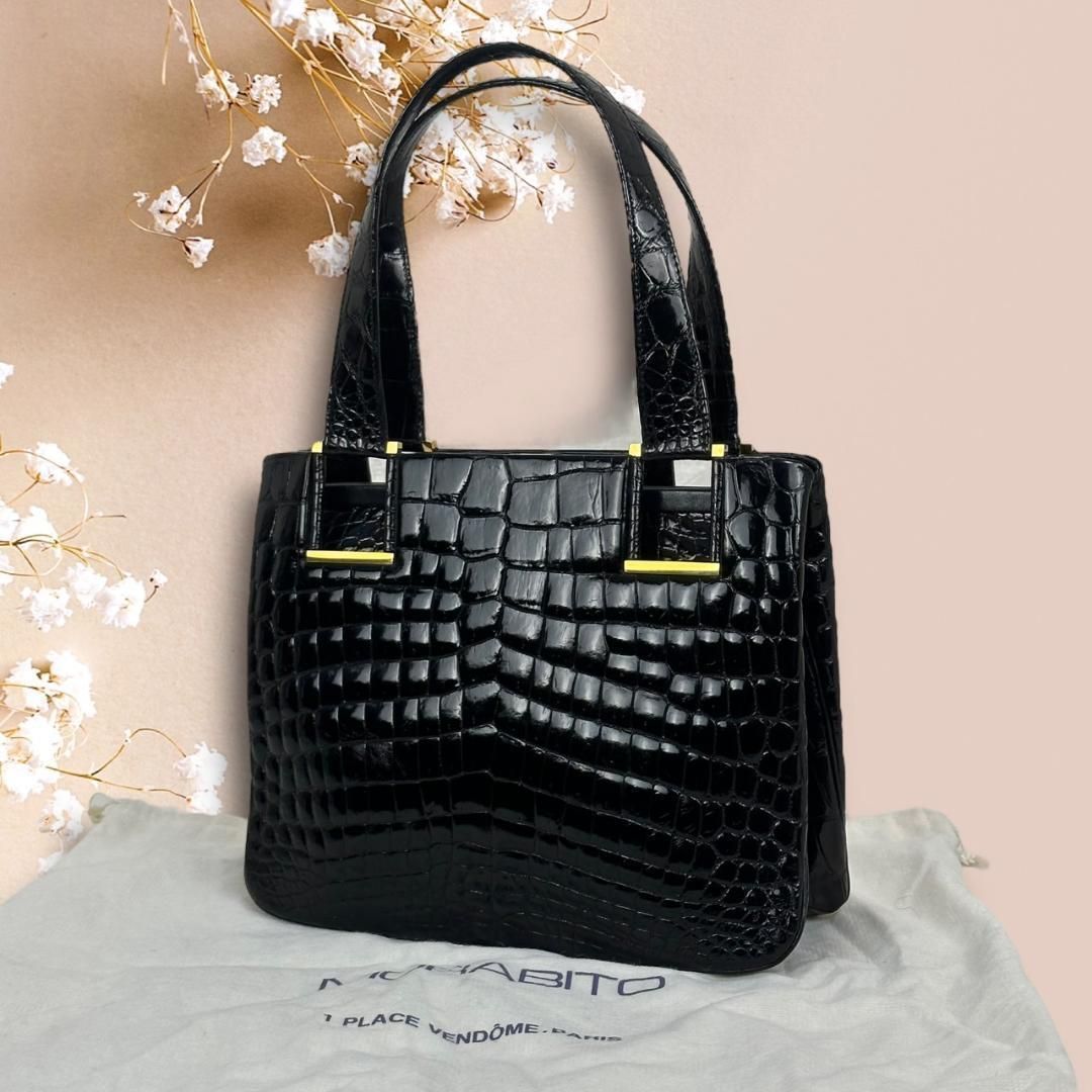 モラビト シグニチャー ローザンヌ クロコダイル ハンドバッグ がま口