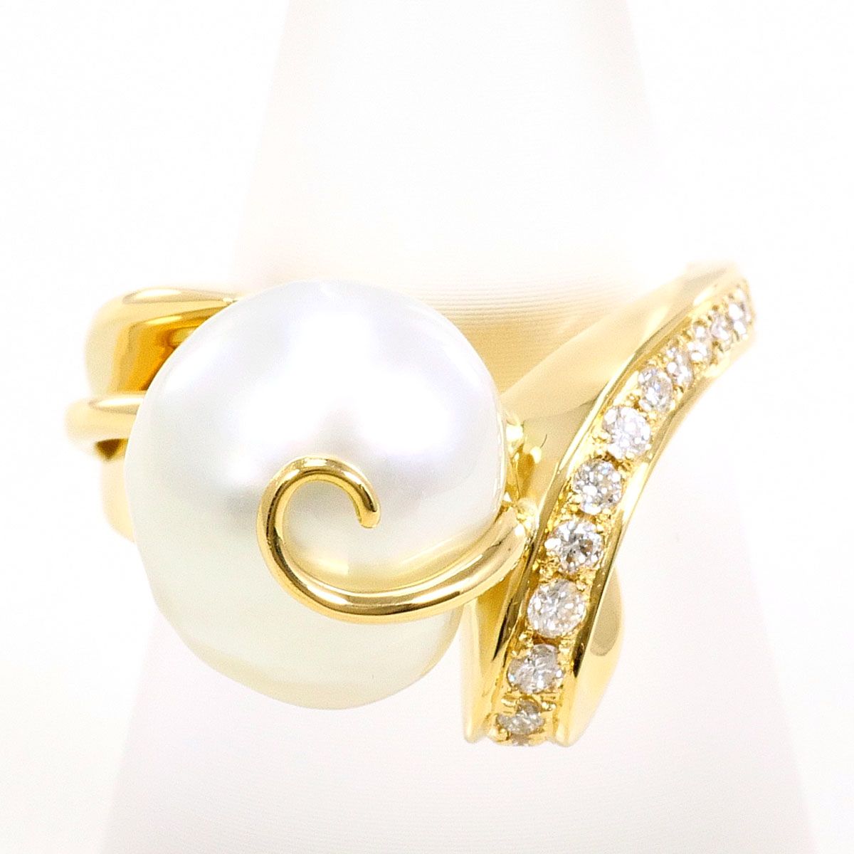 リング 指輪 K18YG 11号 南洋真珠 ダイヤ 0.20ct 鑑別書 総重量約8.8g