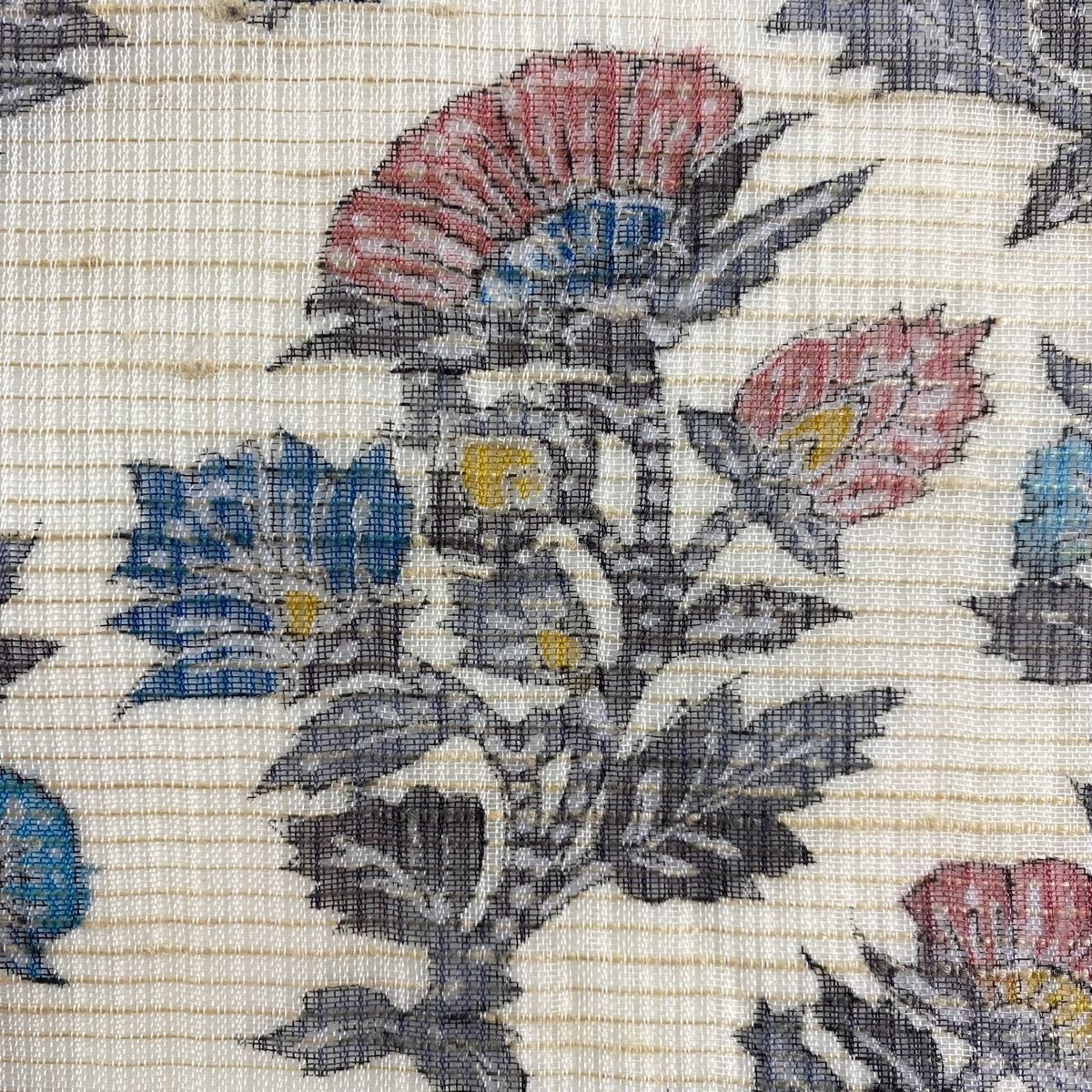 名古屋帯 秀品 落款 夏帯 草花 クリーム 正絹