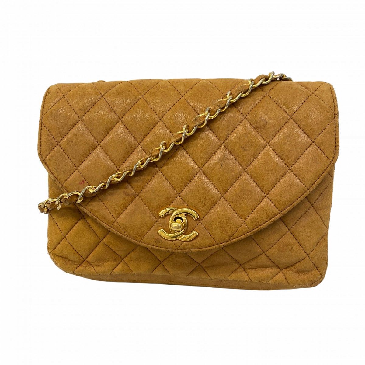 5db3234 シャネル ショルダーバッグ マトラッセ ラムスキン ライトブラウン ゴールド金具 レディース