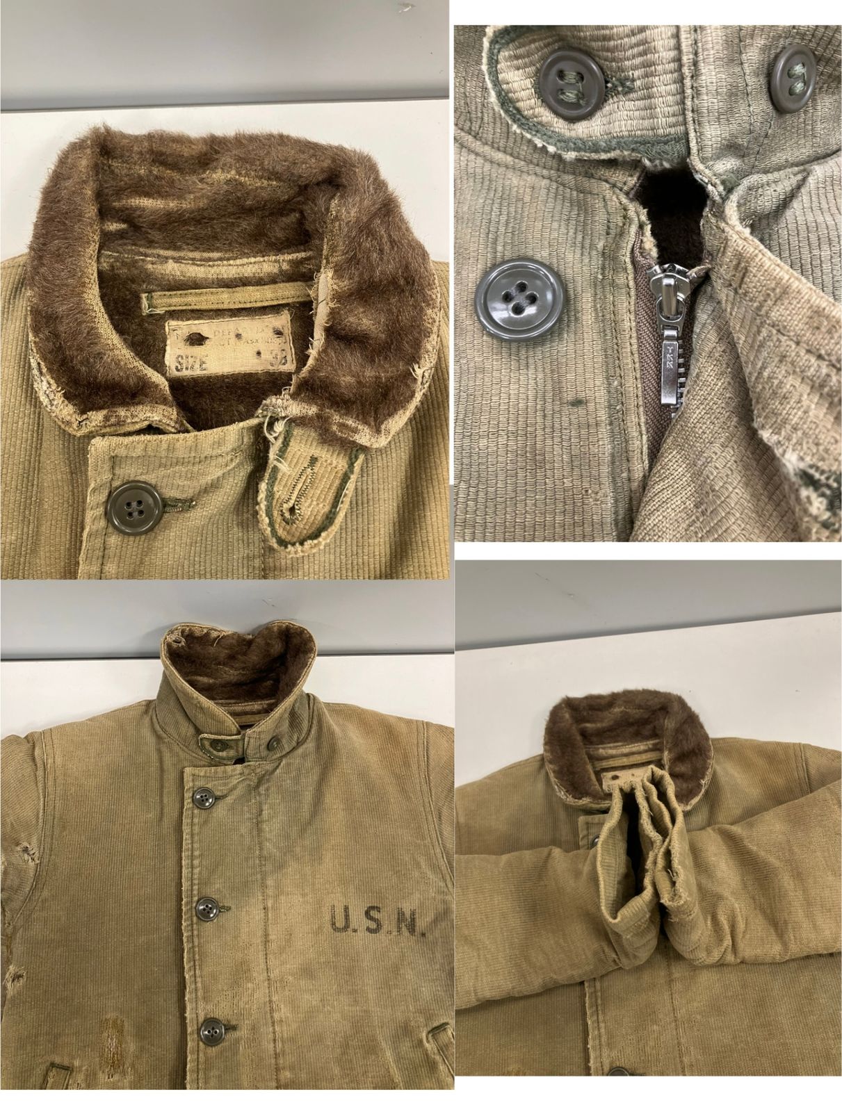 米軍. N-1. デッキジャケット. カーキ. 表記38. タロンジップ N-1 