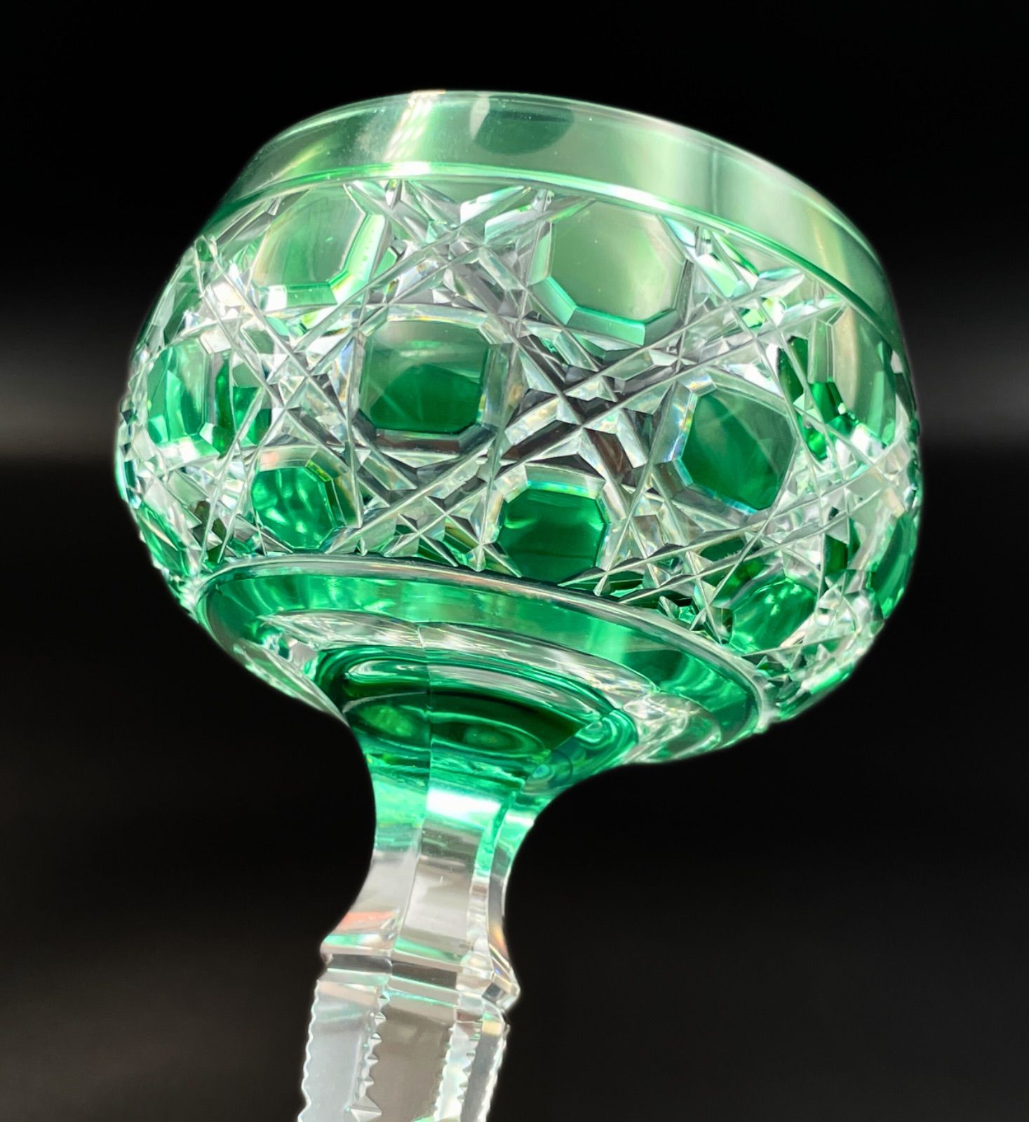 Baccarat バカラ クリスタルガラス グリーン被せ 超細密ダイヤモンドカット アンティーク 1880年頃 M047