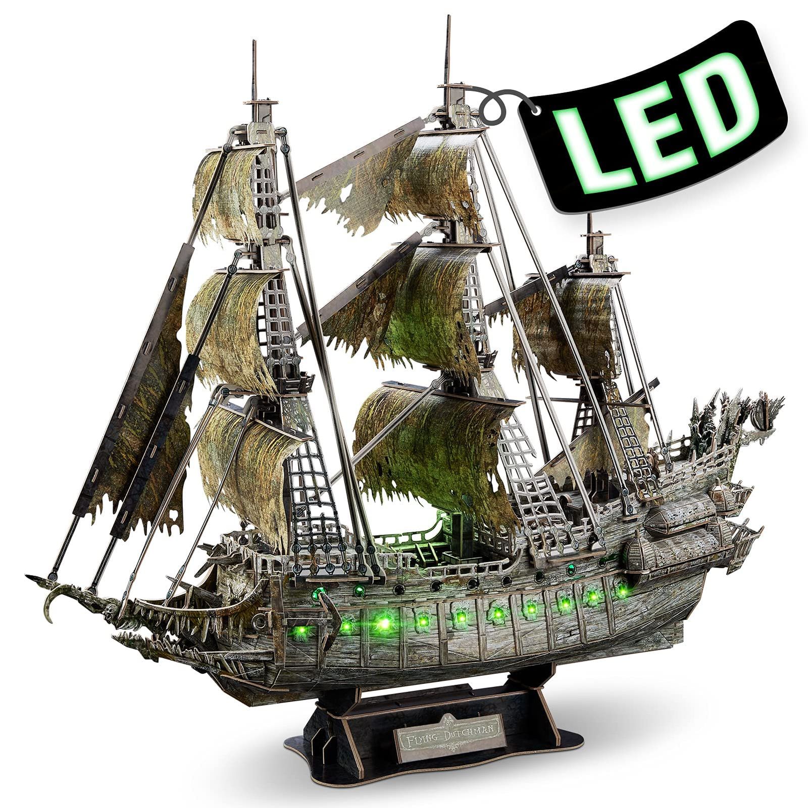 立体パズル 3D パズル グリーン LED フライングダッチマン 360 ピース海賊船部屋とホームデコレーションモデルキット ギフト