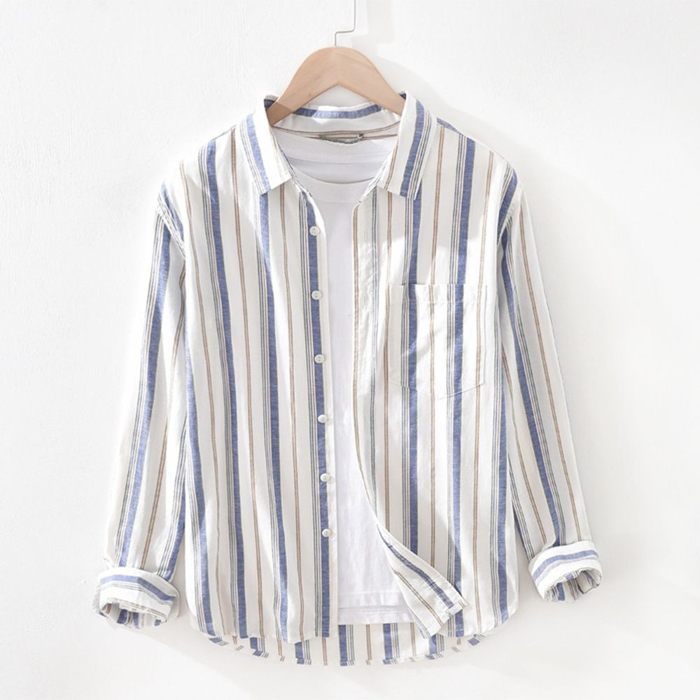ブルー  XLサイズ  シャツ ktops14 シャツ メンズ ストライプ 長袖 ストライプシャツ tシャツ Tシャツ 長袖シャツ ワイシャツ カジュアルシャツ 綿シャツ 薄手 薄い 開襟シャツ 開襟 カジュアル 
