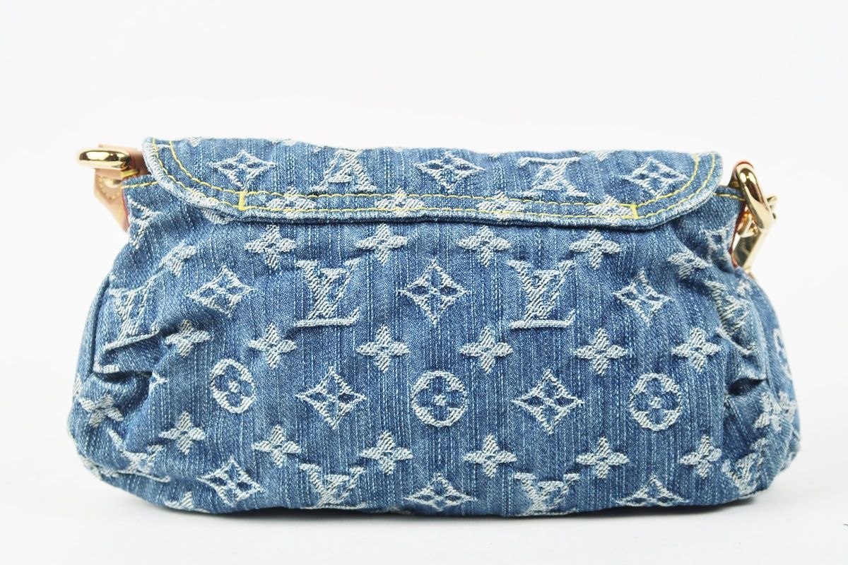 超 LOUIS VUITTON ヴィトン ミニプリーティ モノグラム デニム ショルダーバッグ ポーチ ブルー系 小物入れ TE48