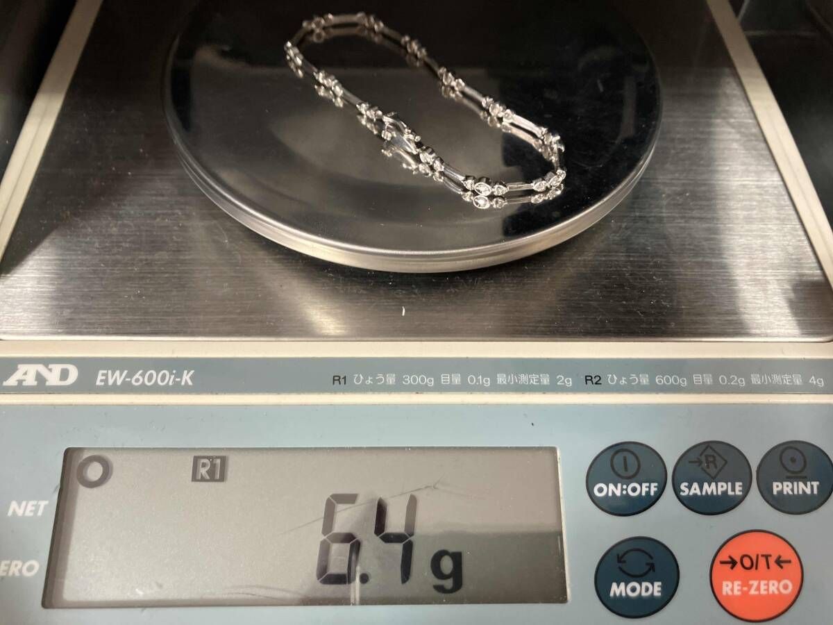K18WG 6.4g D0.64ct 16.5cm ダイヤモンド ブレスレット 鑑別書付き