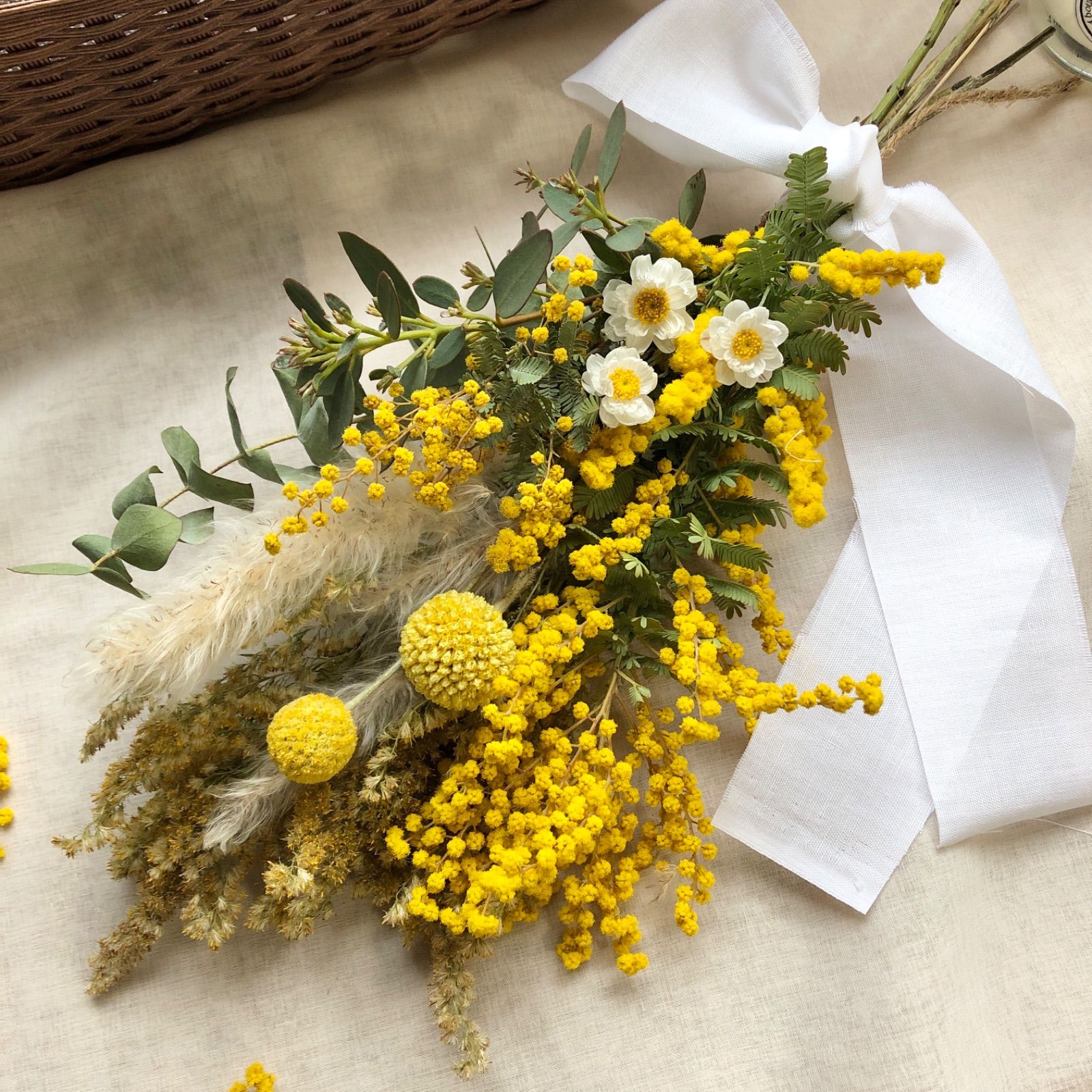 Natural＊ふわころミモザスワッグ♡ドライフラワースワッグ