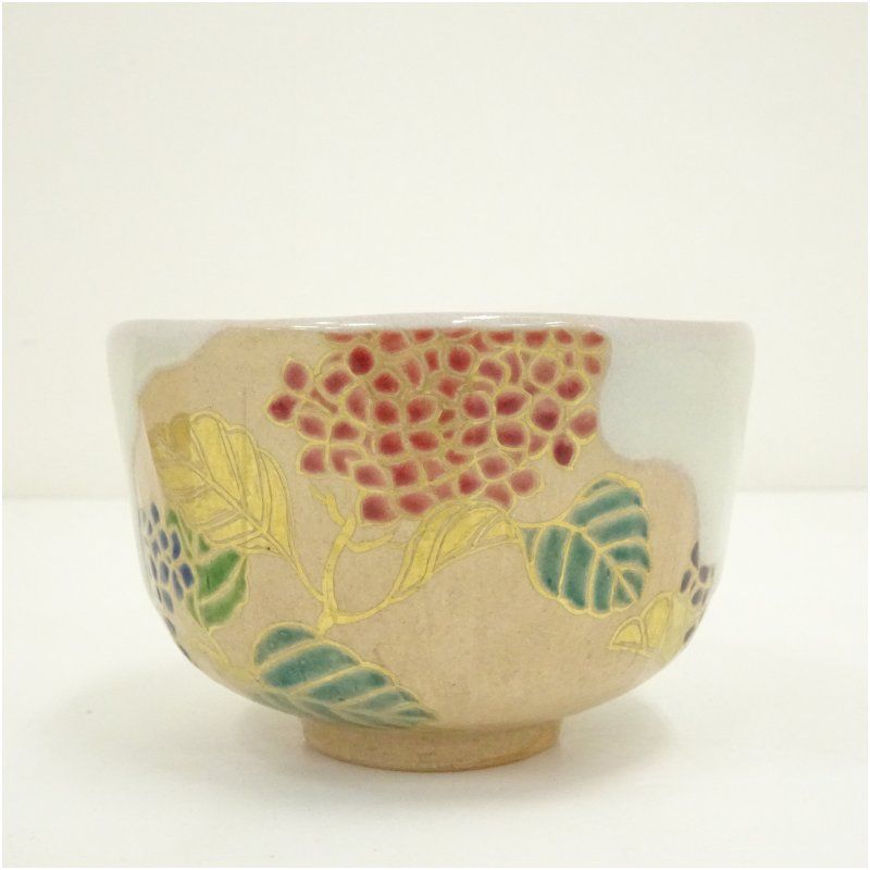 京焼 橋本喜泉造 色絵紫陽花茶碗（共箱） 茶道 抹茶 おしゃれ 抹茶茶碗