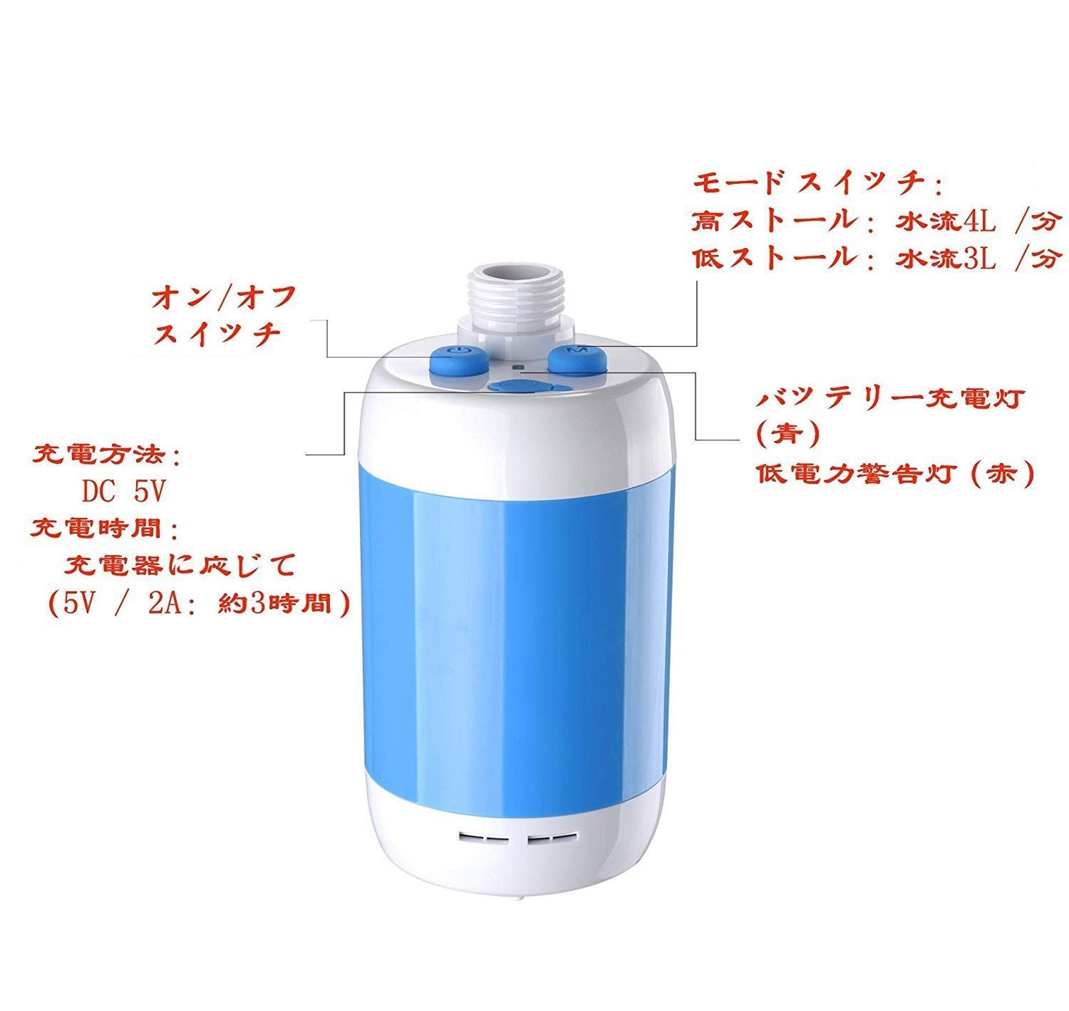 ポータブルシャワー アウトドアシャワー 電動シャワー 水流量段階調節