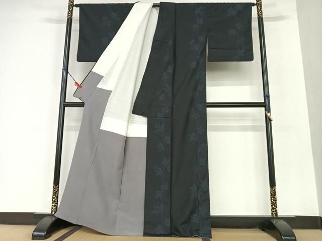 平和屋着物○上質な紬 蔦の葉文 黒地 正絹 逸品 AAAU8213zg - メルカリ