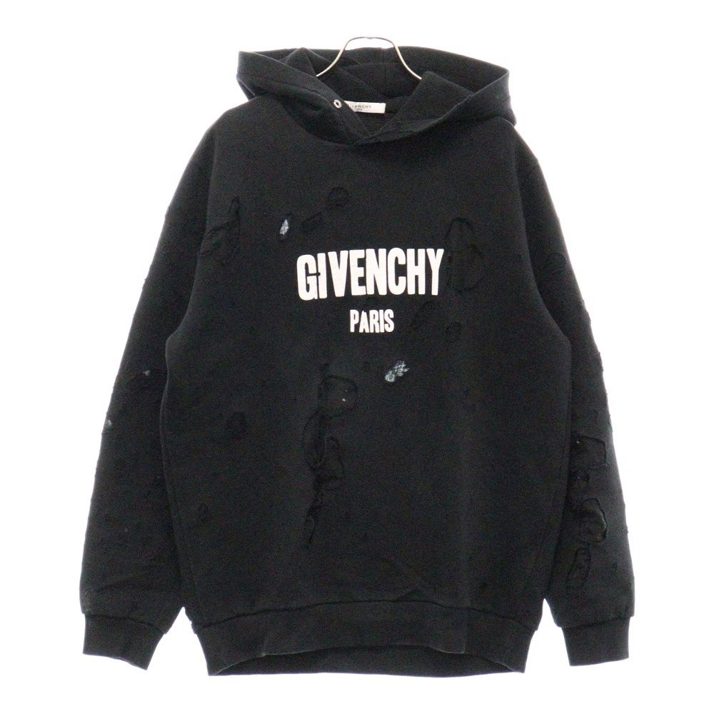 GIVENCHY (ジバンシィ) 18SS Destroyed Logo Pullover BM703A3Y0S デストロイ加工 プルオーバースウェット フーディ ブラック