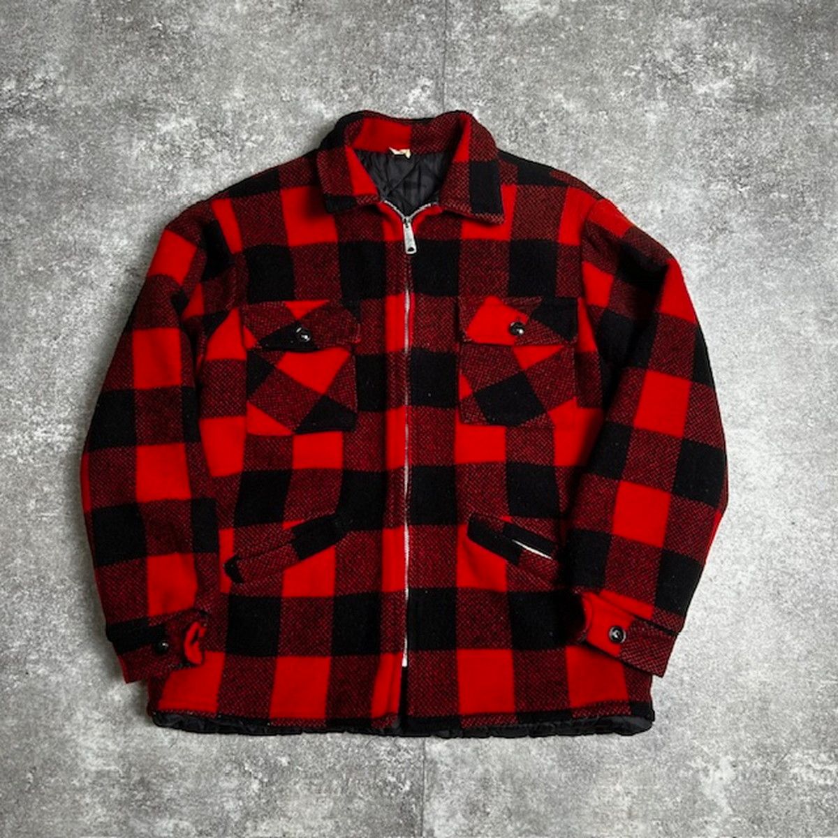 60's チェックウールジャケット キルティングライナー デカ五角形