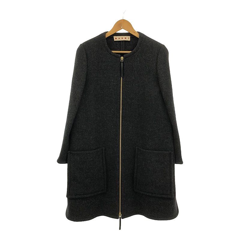 MARNI / マルニ | ウールメルトン ノーカラー ジップアップ コート  