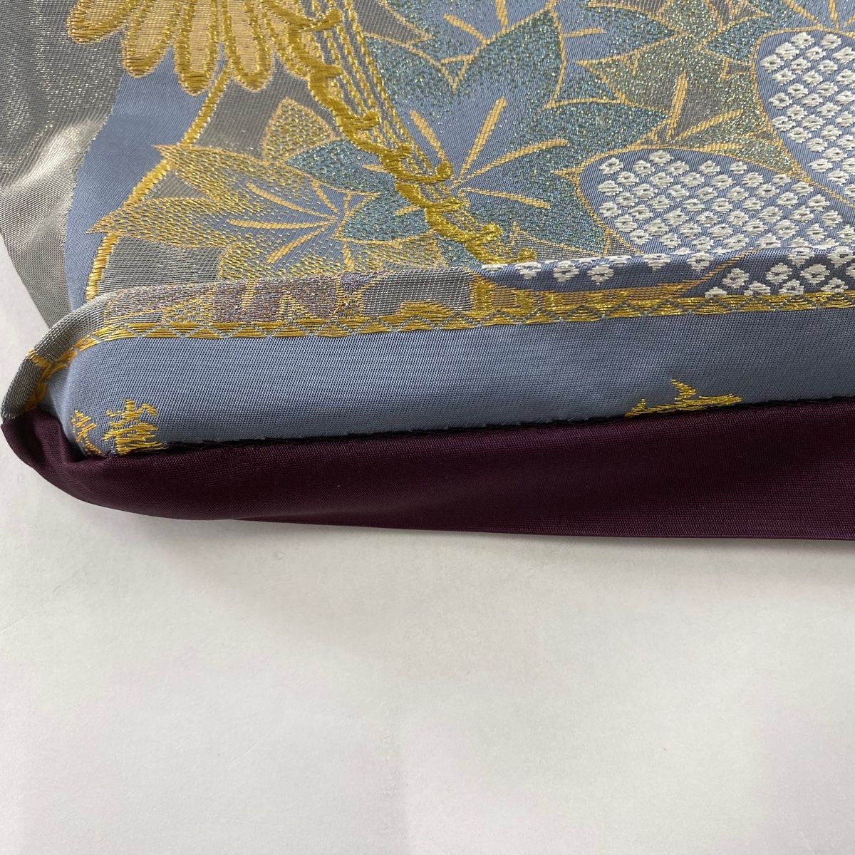 袋帯 美品 秀品 花 楓 金銀糸 箔 灰色 六通 正絹 【中古