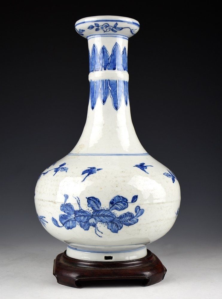 中国清時代　青花花鳥図花瓶　高さ32センチ　東Y7-0115☆2Fトヒオ 中国清時代青花花鳥図花瓶高さ32センチ東Y7-0115☆2Fトヒオ