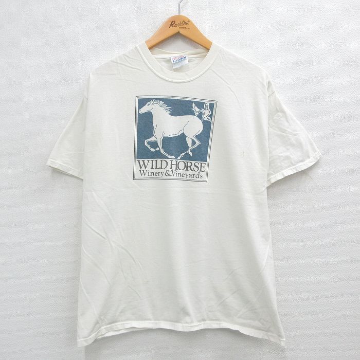 L/古着 ヘインズ 半袖 ビンテージ Tシャツ メンズ 00s 馬 コットン クルーネック 白 ホワイト 24aug09 中古