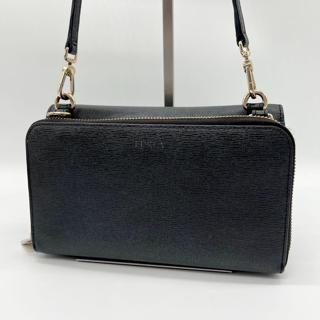【美品】FURLAフルラ リーヴァウォレットショルダー ショルダーバッグ FURLA リーヴァ ショルダーウォレット ミニバッグ ブラック