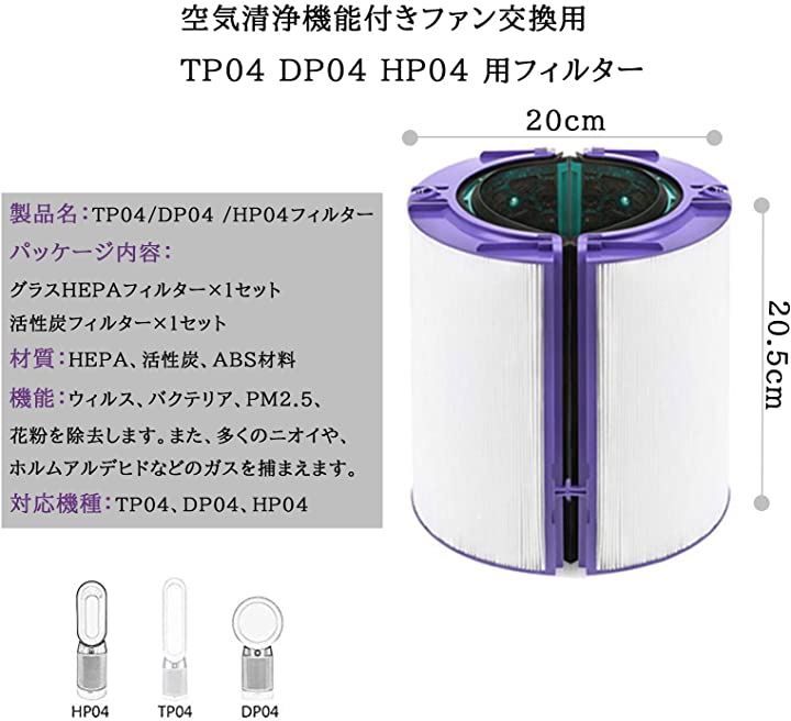 HOUQUA 空気清浄機能付ファン交換用 TP04 DP04 HP04 用フィルター