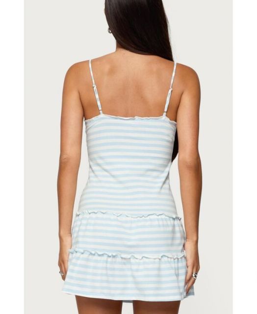 アディクテッド レディース ワンピース トップス Women s Tiered Ruffle Striped Mini Dress Blue-and-white