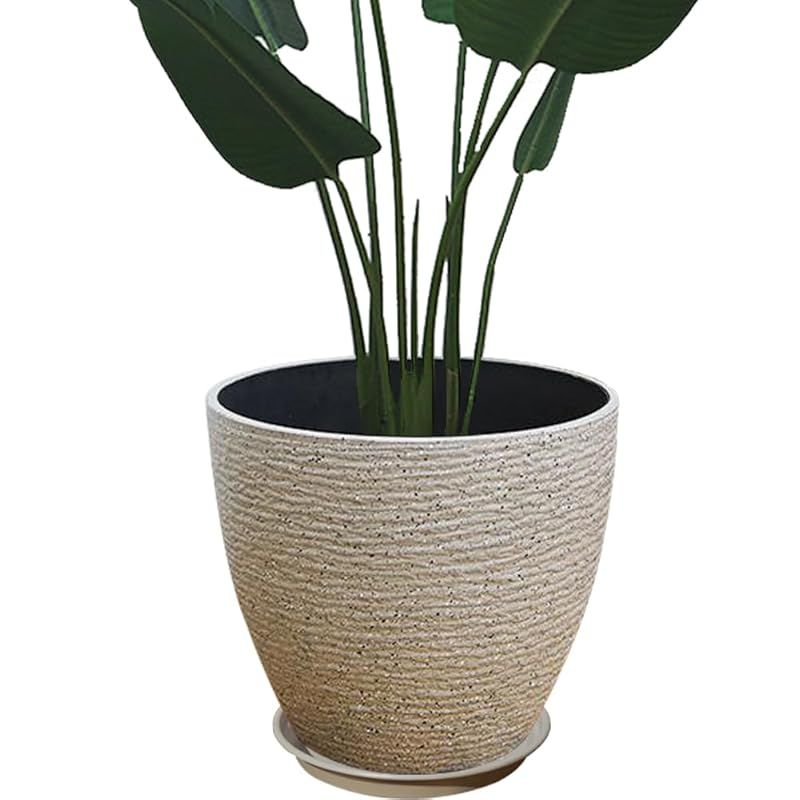 Glynislife プランター 大型 おしゃれ 受け皿付き 植木鉢 深型 軽量 プラスチック 屋内 屋外用 プランター 深型 高さ32cm 排水穴付き 観葉植物 鉢 植木鉢 (35#，丸型-キャメル) 1