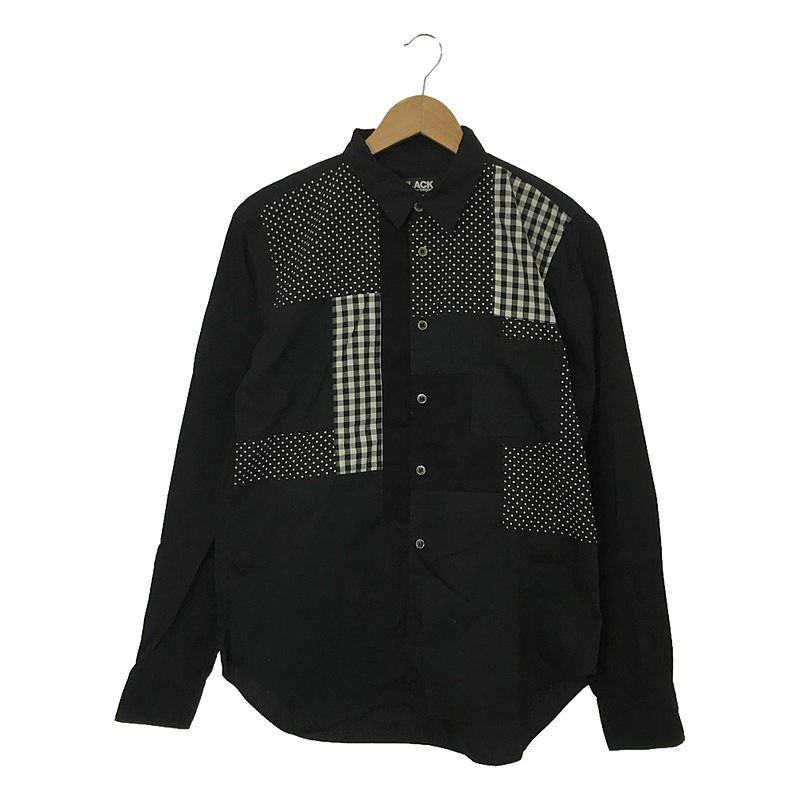 BLACK COMME des GARCONS / ブラックコムデギャルソン | 2012AW | 総柄 異素材 切替 パッチワーク レギュラーカラーシャツ | M | ブラック | メンズ