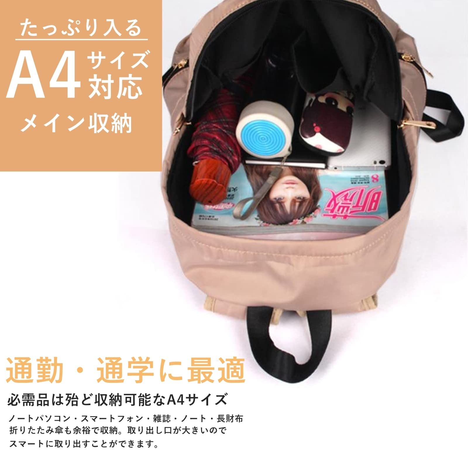 [Cocos Pygmy] [ココスピグミー] リュックサック ナイロン製 無地 シンプル 軽量 A4対応 大容量 レディース 1600 (カーキ) [カーキ]