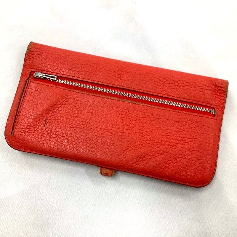 美品　エルメス　トリヨンクレマンス　ドゴンロング　長財布　オレンジ HERMES エルメス 長財布 ドゴンロング カプシーヌ トゴ シルバー