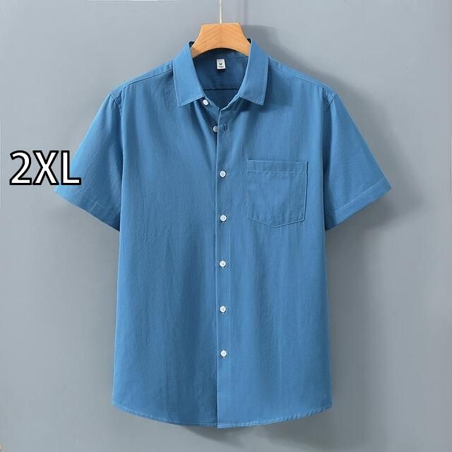 2XL メンズ ファッション 服 男性用 オシャレ シンプル 大人 かっこいい 大きいサイズ ストリート 紳士服 夏 厚手 半袖 シャツ 無地 カジュアル 綿 シャツ シンプル