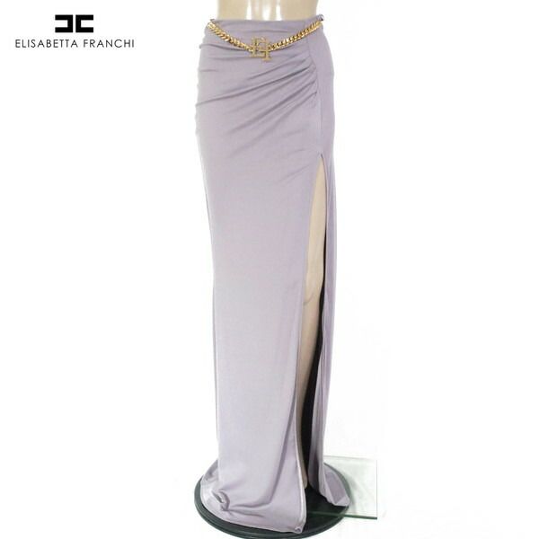 80 OFF エリザベッタフランキ ELISABETTA FRANCHI スカート40 ESK709 S Mサイズ ラベンダー レディース ロングスカート スリット入り チェーン飾り イタリア製