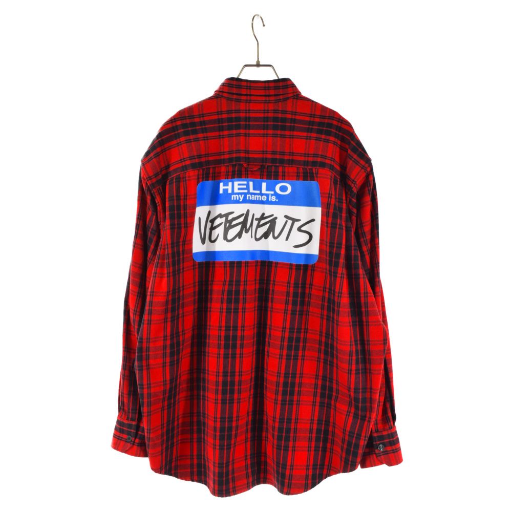 VETEMENTS (ヴェトモン) 22SS HELLO my name is マイネーム イズ フランネルチェックシャツ レッド  UA52SH800R - メルカリ