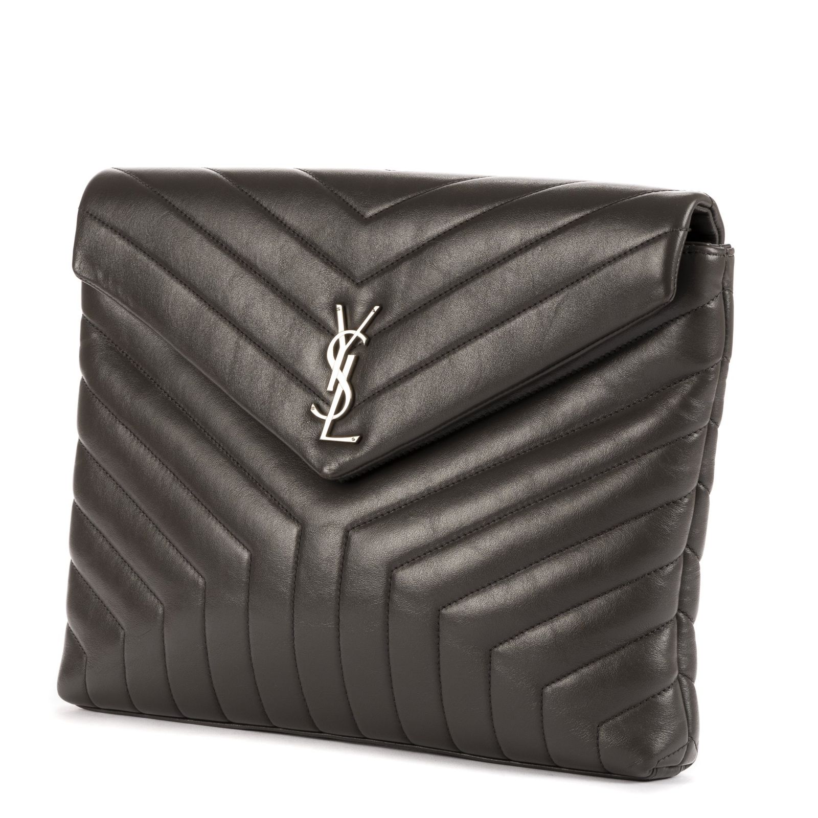 YVES SAINT LAURENT イヴサンローランカサンドル エンベロープ フラップグレーキルティングメタラッセレザーA