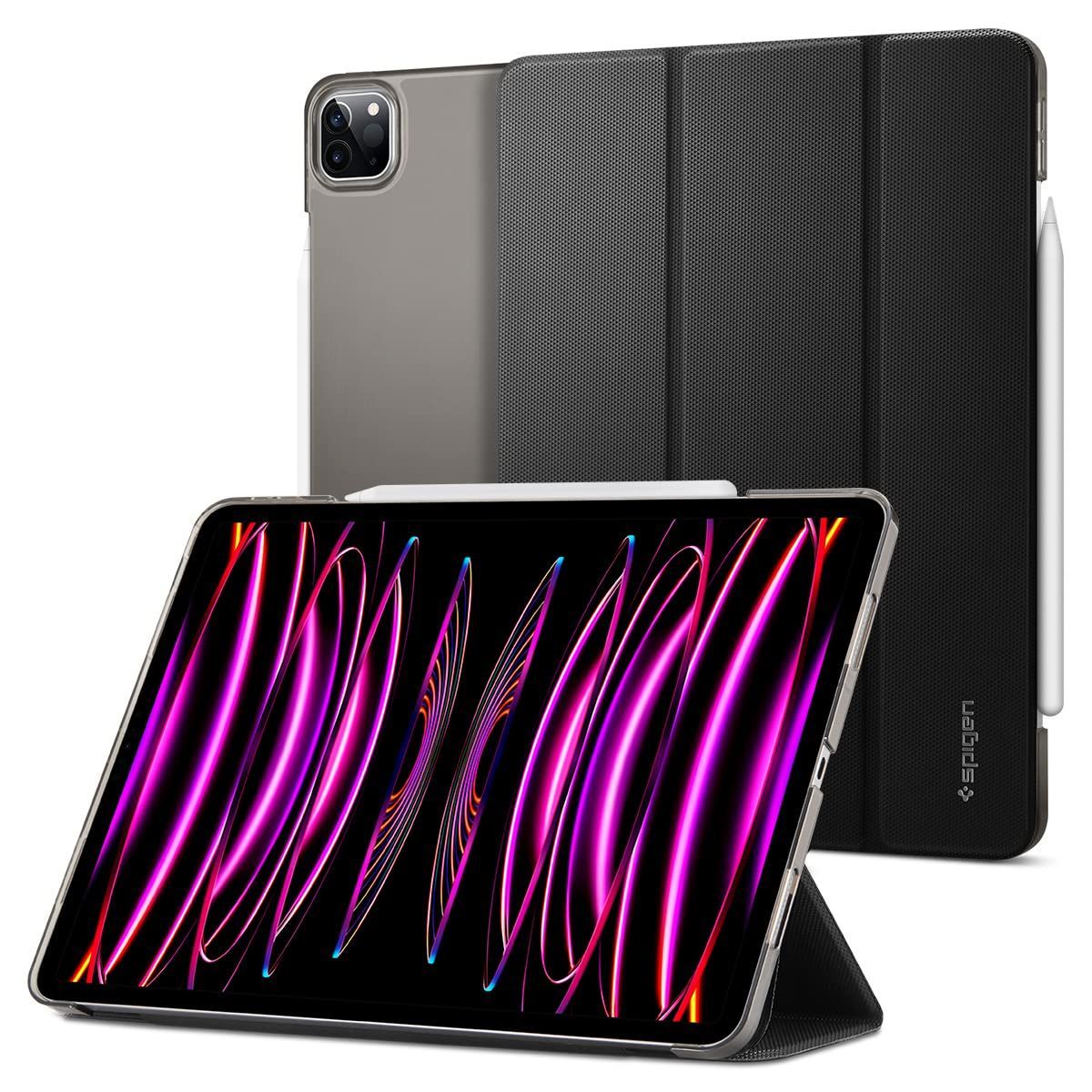Spigen iPad Pro 11 ケース 三つ折り スタンド カバー Apple Pencil 収納 充電 スリム 軽量 オートスリープ リキッド・エアーフォリオ ACS05466 (ブラック)