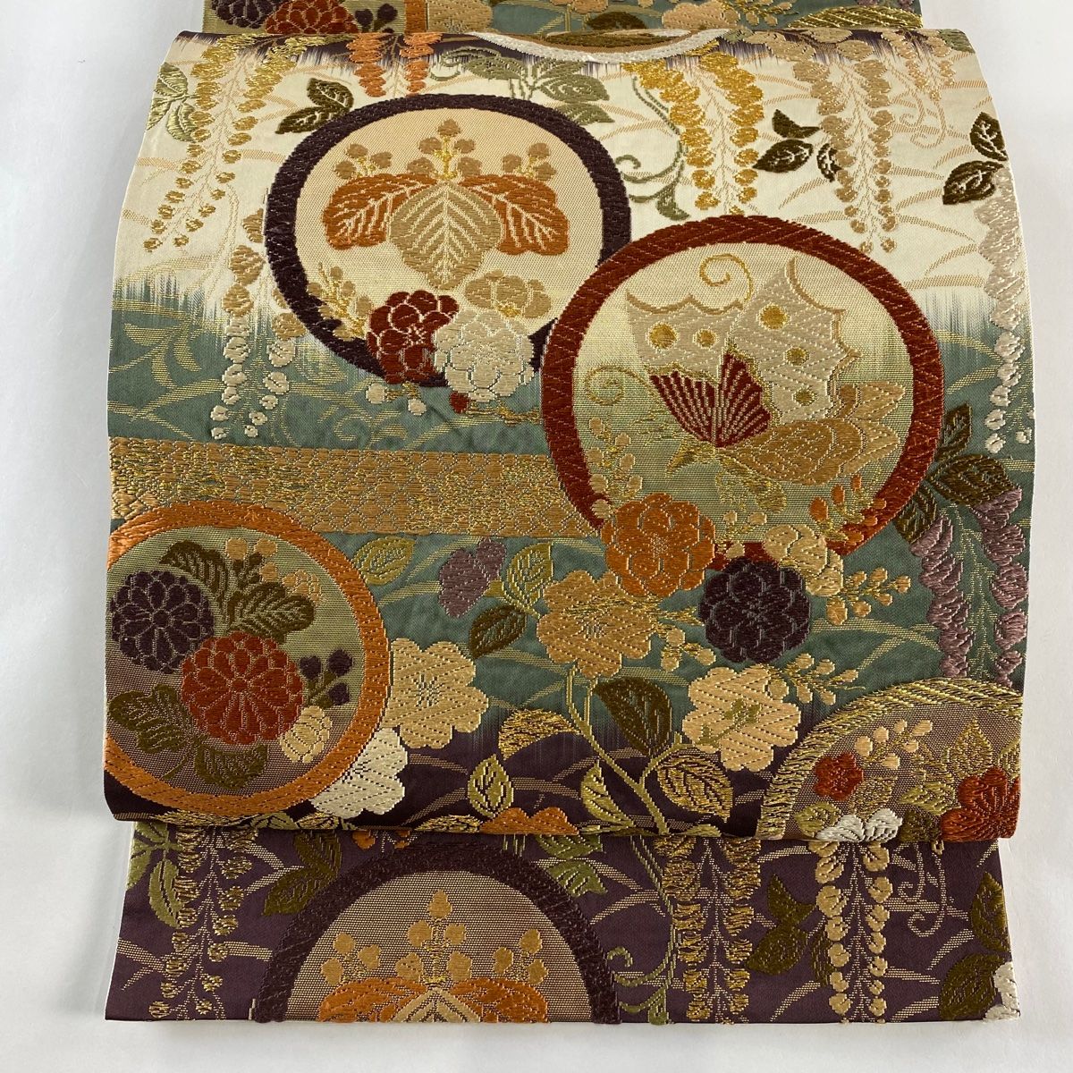 袋帯 秀品 蝶 草花 唐織 箔 ベージュ 六通 正絹 【中古】 - メルカリ