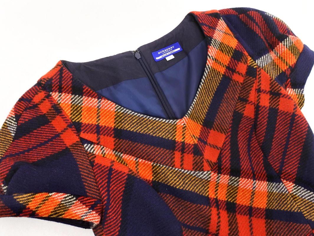 BURBERRY BLUE LABEL バーバリーブルーレーベル ウール混 チェック ワンピース size36|紺x赤 ◎レディース