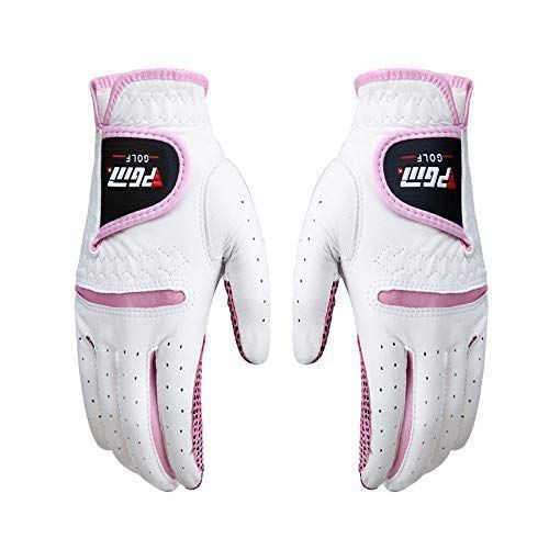 18ピンク QIRUNレディースゴルフグローブ 天然羊革 両手用?女性用 全天候 耐久性 柔らかい快適 ゴルフ手袋 通気孔付き 滑り止め 17cm21cm選択可能 男女兼用