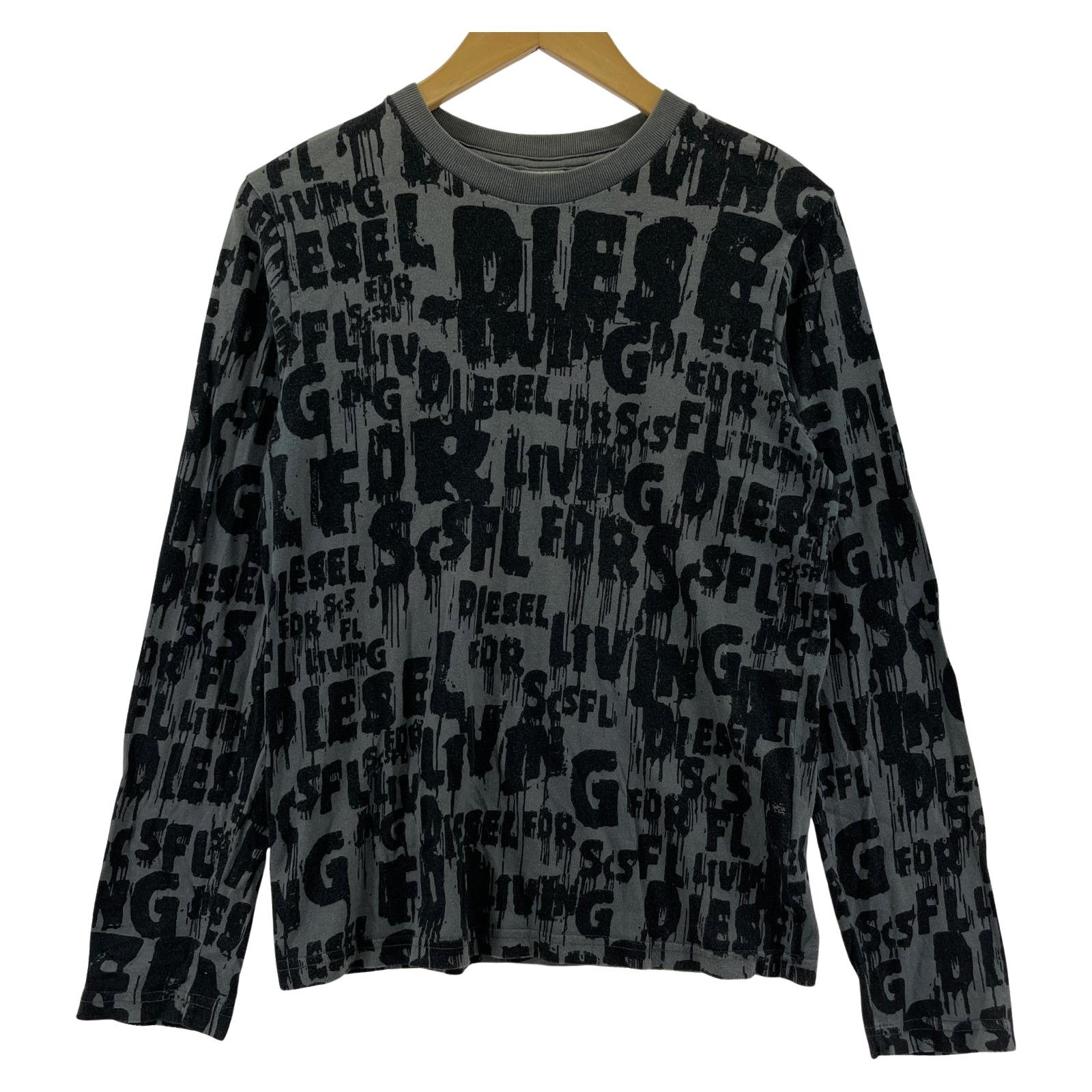 DIESEL ディーゼル 英字プリント長袖Tシャツ sizeL/グレー