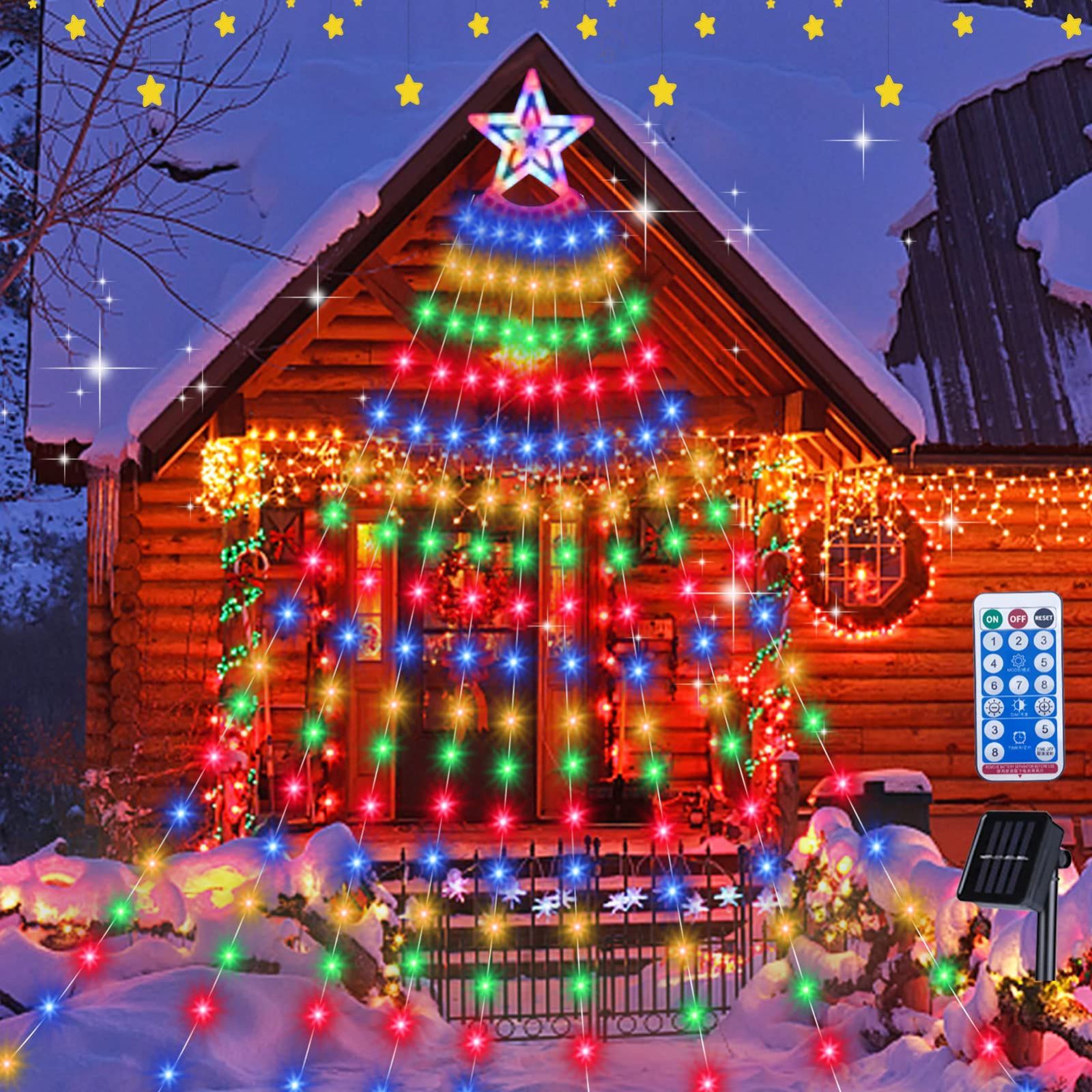 イルミネーションライト 屋外 ソーラー Setiepp クリスマスツリーライト 350球 8パターン 3.5Mх9本 LEDイルミネーション リモコン付き 夜間自動点灯 クリスマス電飾オーナメント おしゃれ クリス
