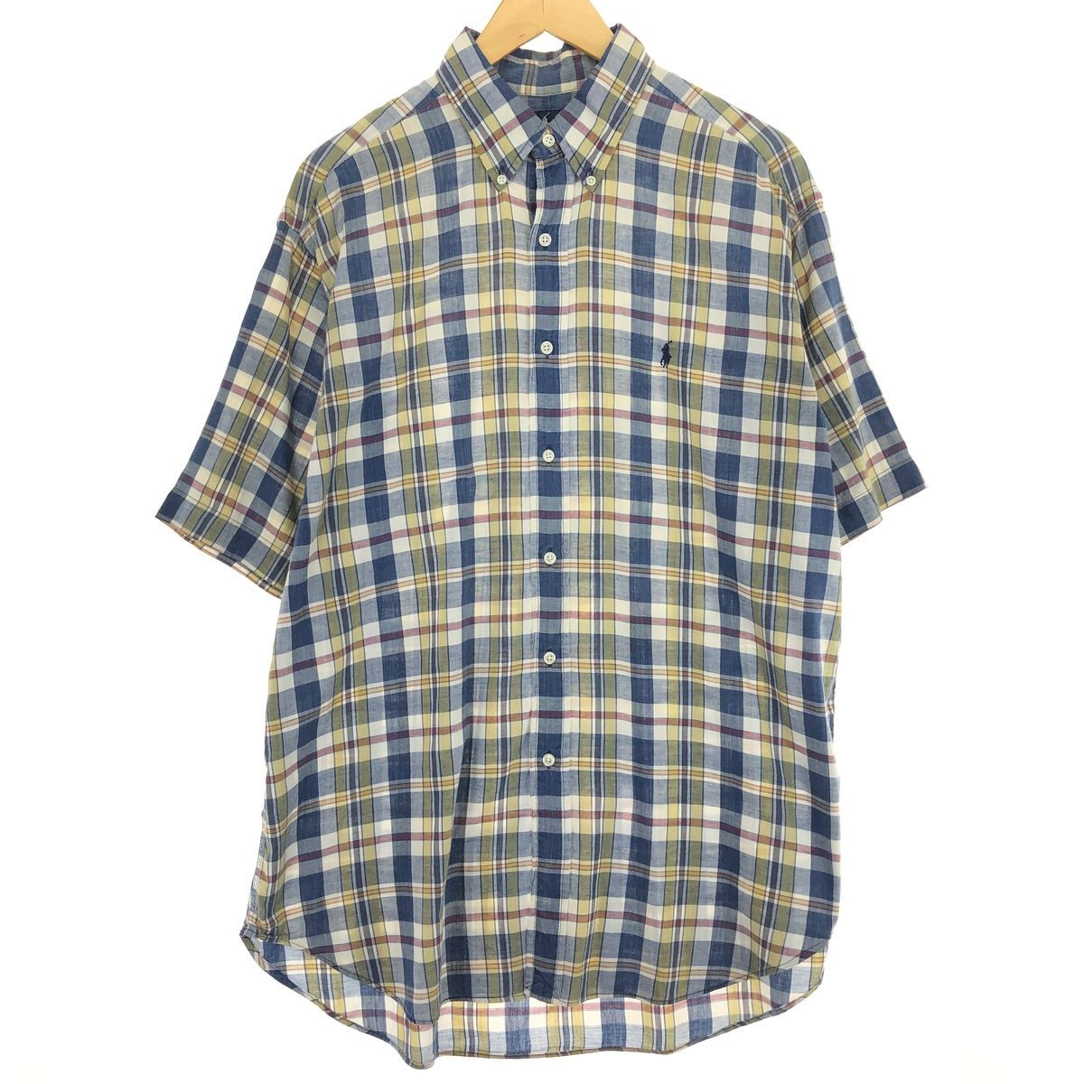 古着 ラルフローレン Ralph Lauren BLAKE 半袖 ボタンダウン チェックシャツ メンズL/eaa460135