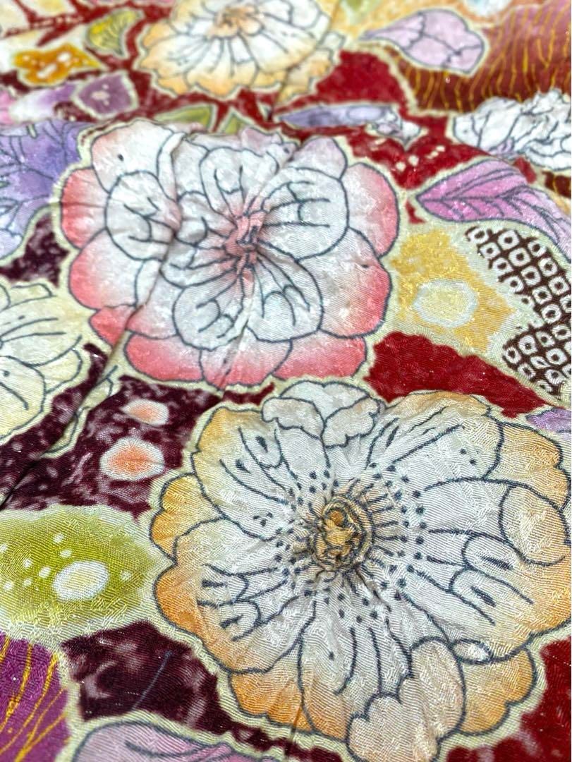 振袖 仮絵羽 銀通し 絞り 辻が花 紋意匠 正絹 未仕立て品 八掛付き