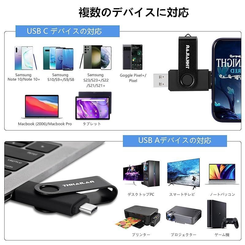 THKAILAR USBメモリ タイプC 128GB 2in1 USB 3.0 メモリースティック (読取り 最大 120MB/s) OTG  フラッシュドライブ 高速データ転送 バックアップ U? 両面挿し スマホ/パソコン/Android/Windows/P メルカリ