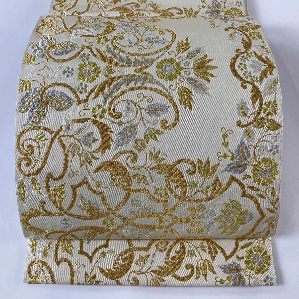 袋帯 古代名物裂 唐花文様 芯なし仕立て 金糸 正絹 Q511 【公式通販】