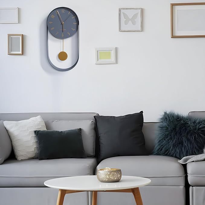 振り子時計 金属 掛け時計 おしゃれ 楕円形 壁時計 見やすい シンプル