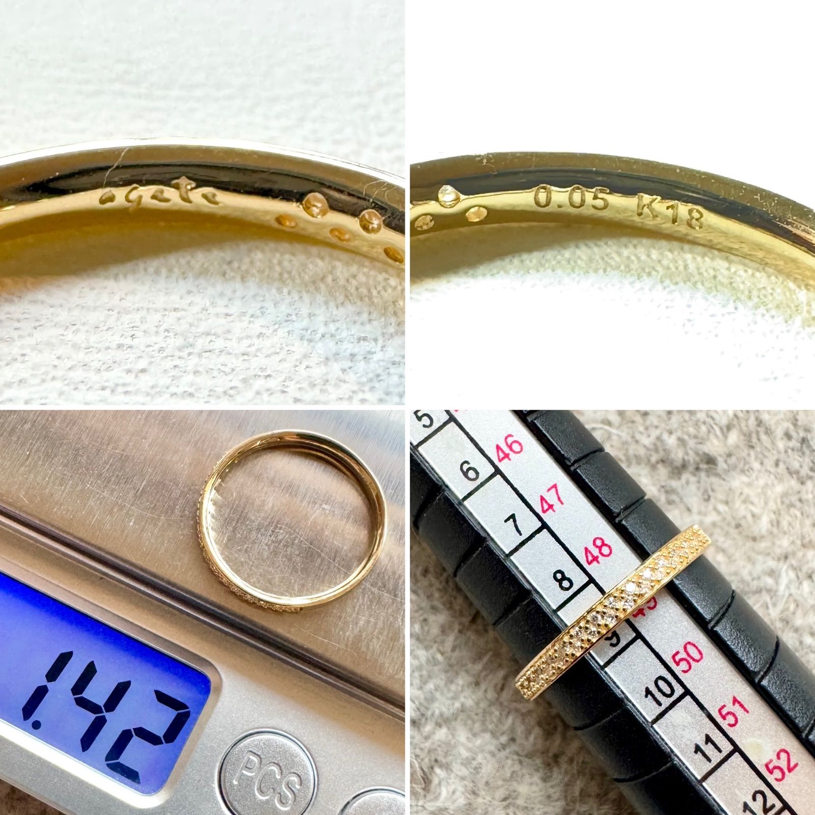 アガット◇K18YG*9号*マイクロパヴェセッティングリング*ケース付き