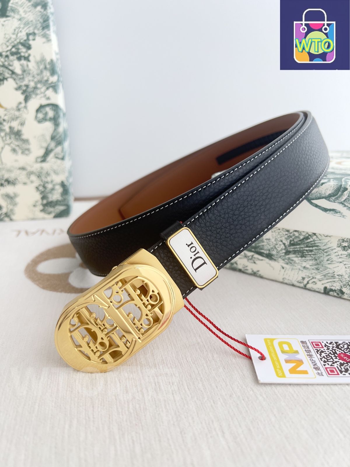美品 コレクションライン C.Dior ゴールドバックル ベルト 66820-1.jpg