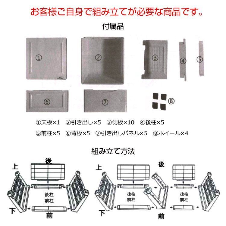 収納ケース スリム 5段 キャスター付 プラスチック 引き出し 収納