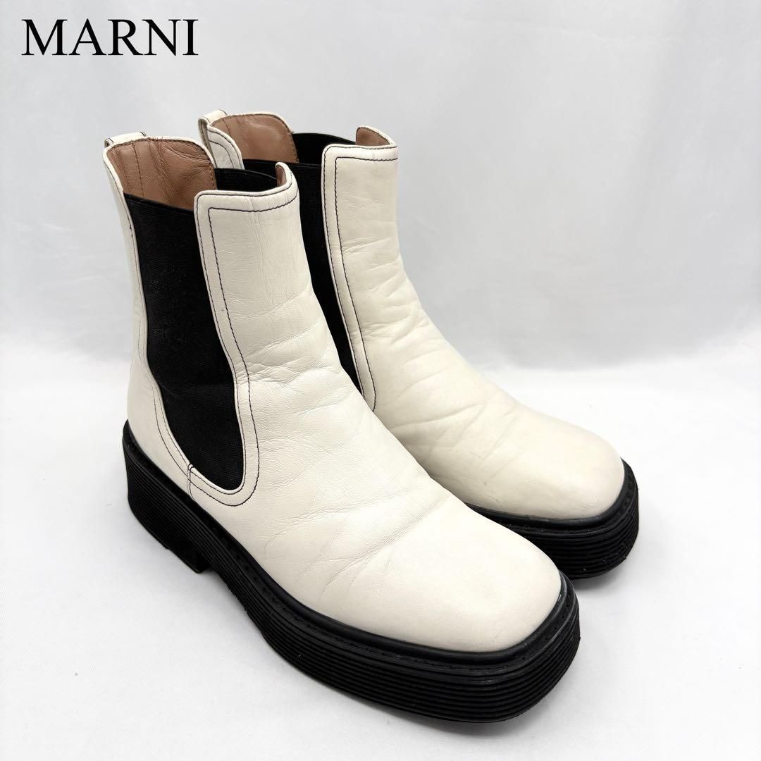 MARNI マルニ サイドゴアブーツ チェルシーブーツ レザー ホワイト 厚底 37 1|2