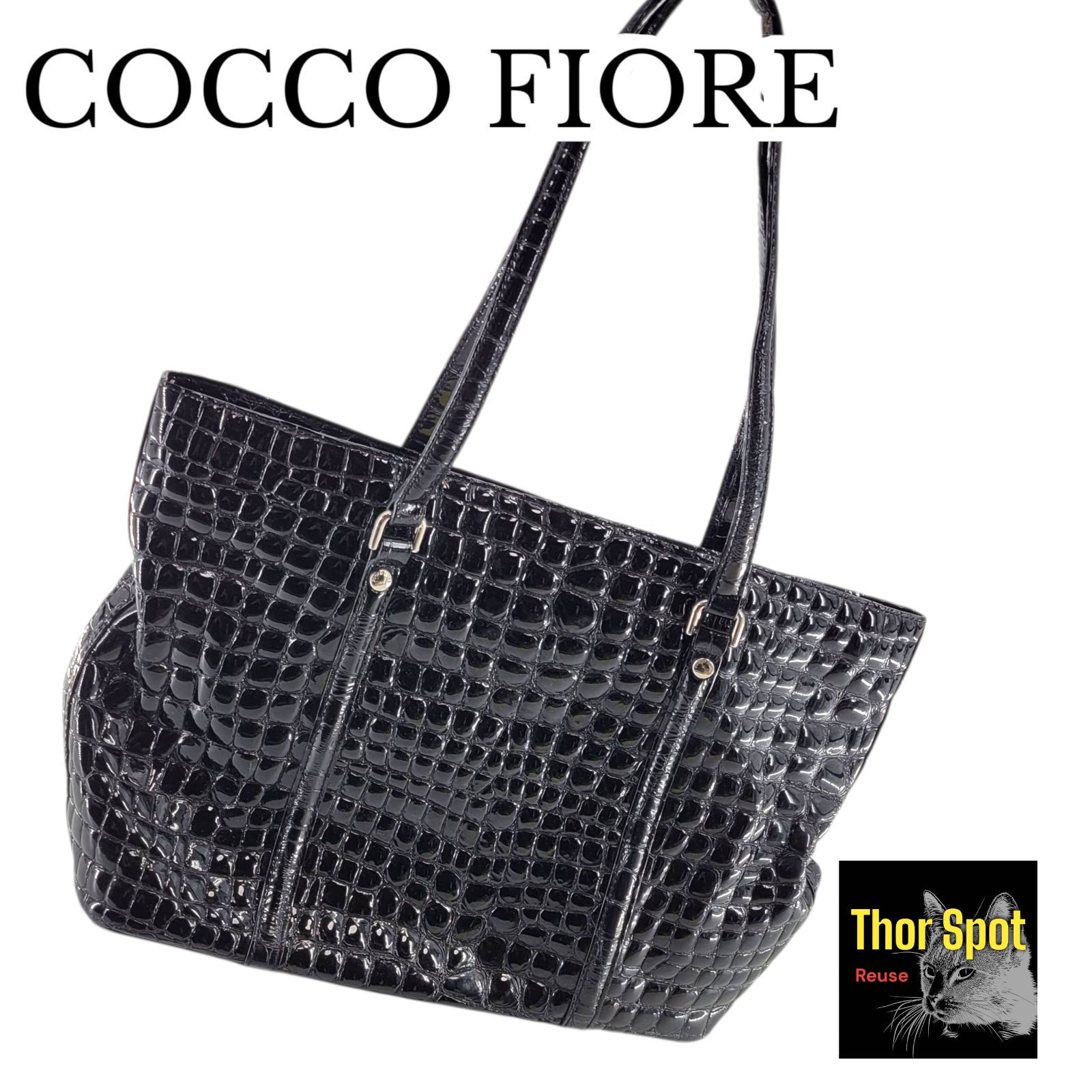訳あり】COCCO FIORE エナメルレザートートバッグ クロコダイル型押し 