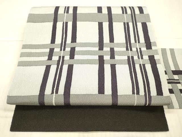 平和屋着物●九寸名古屋帯　格子　鬼しぼ縮緬　正絹　逸品　DAAX8869cm 平和屋着物○九寸名古屋帯 格子 鬼しぼ縮緬 正絹 逸品 DAAX8869cm